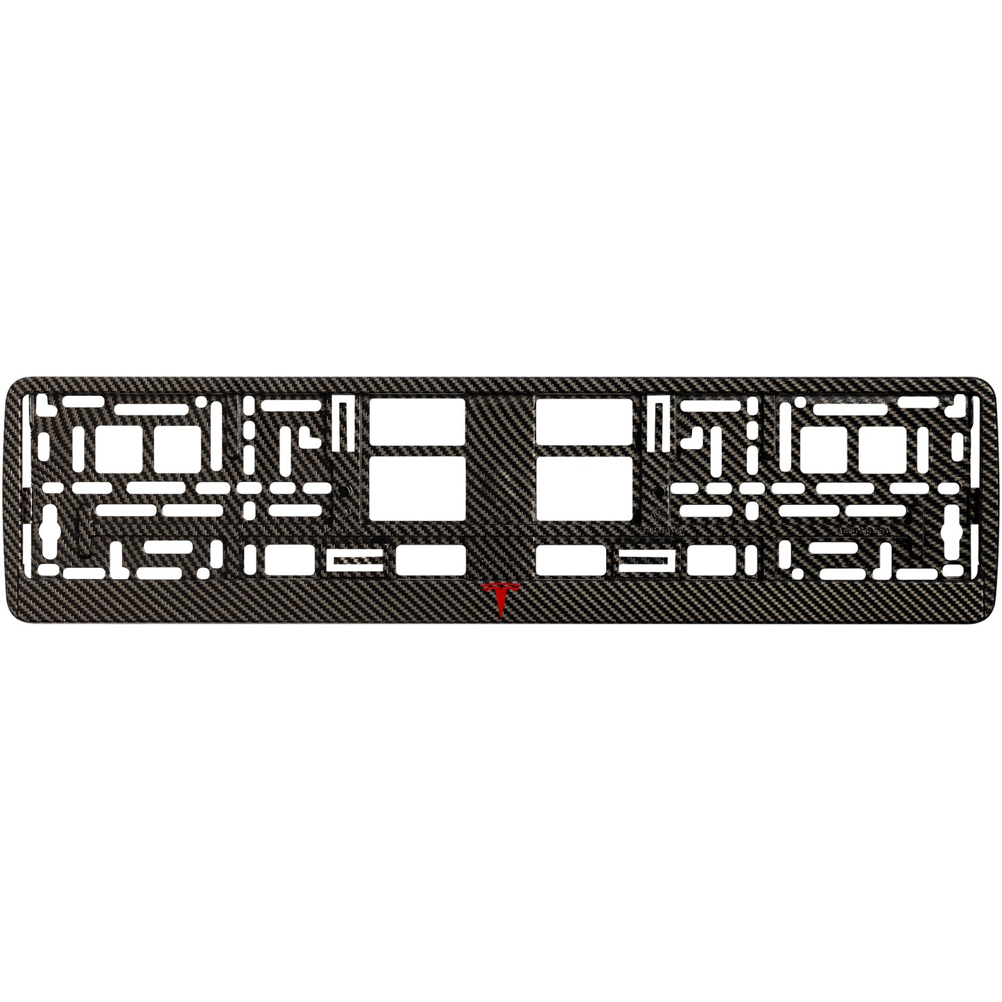 
        carbon license plate with red tesla logo
     