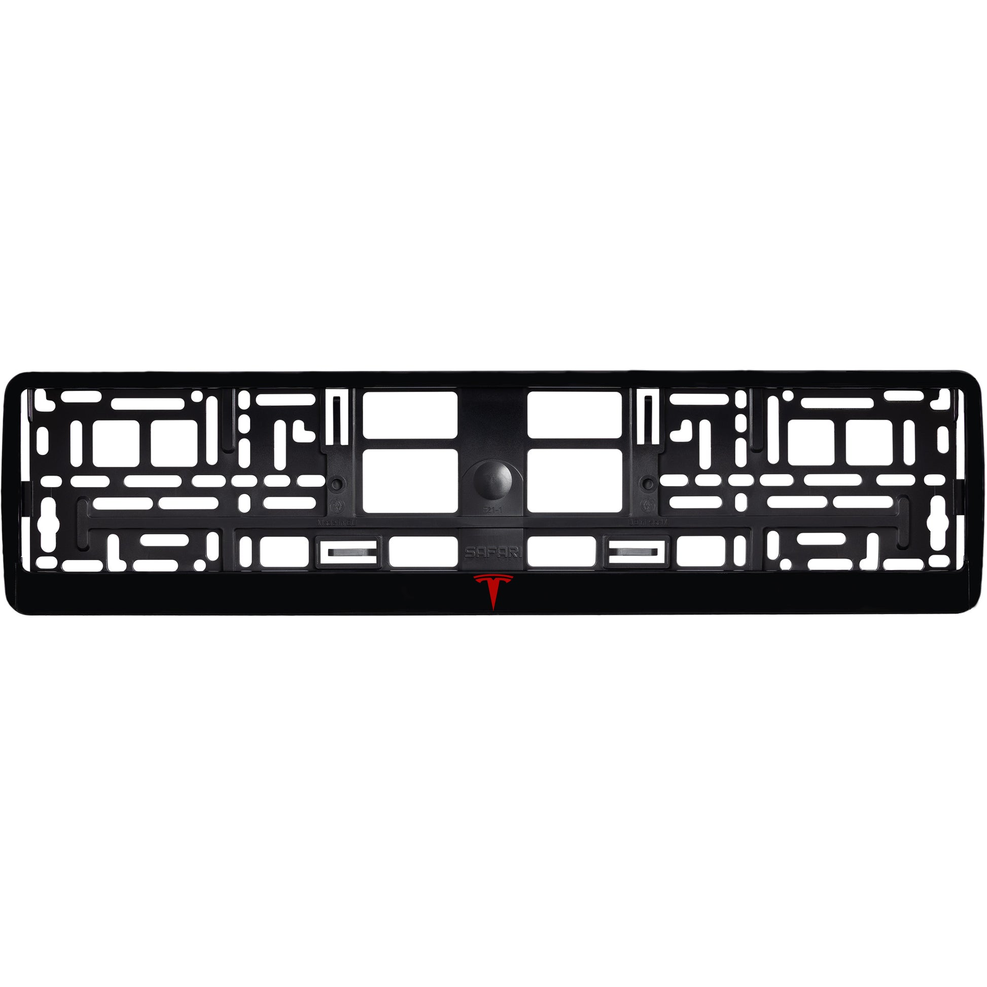 gloss black license plate with red tesla logo