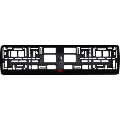 gloss black license plate with red tesla logo