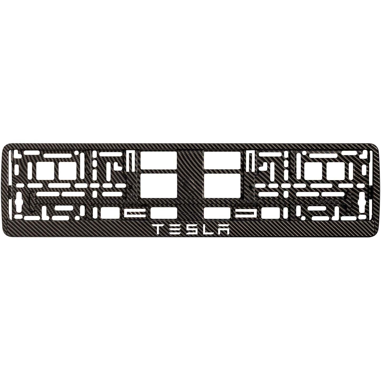
        carbon license plate frame with white tesla text
     