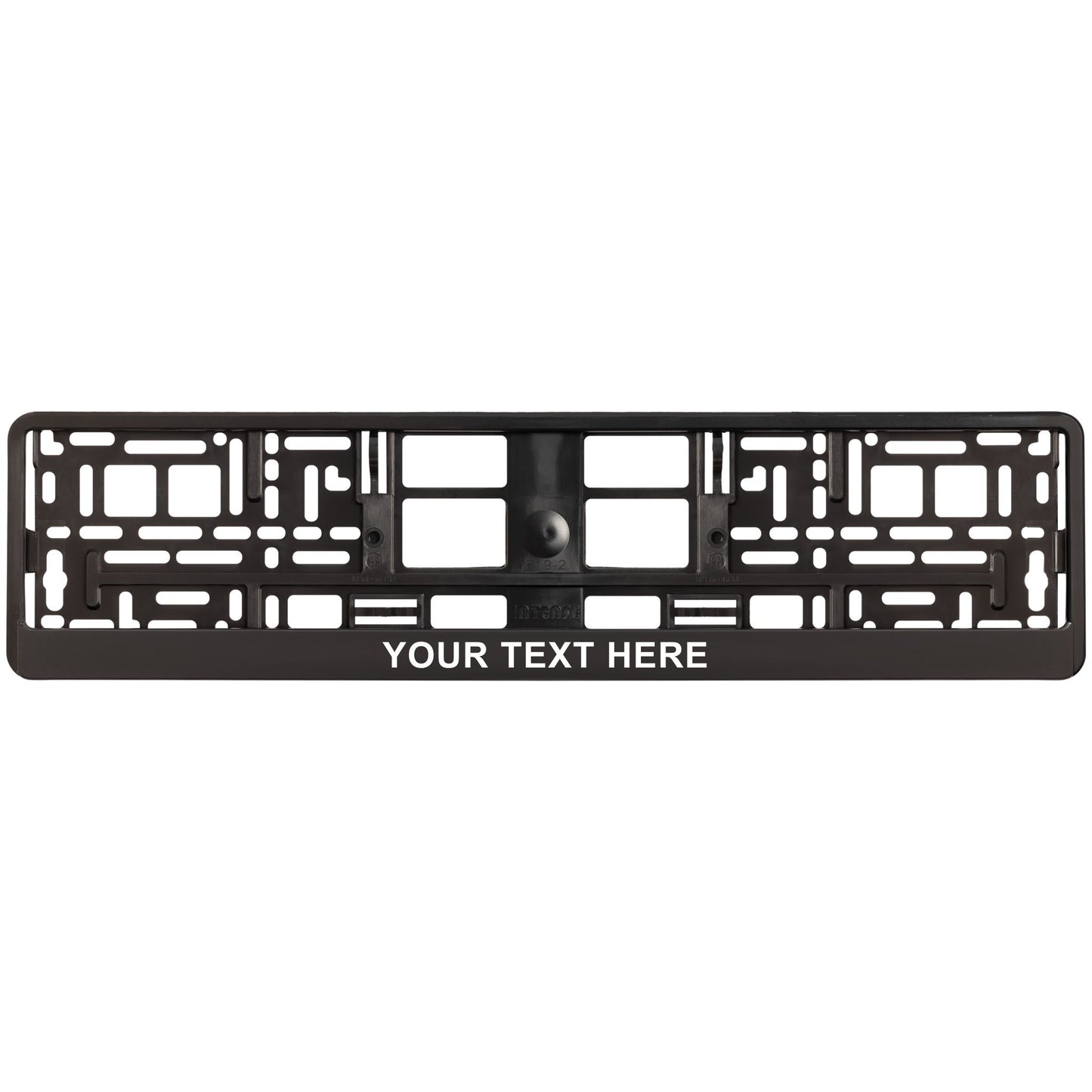 
        custom black license plate frame with text
     