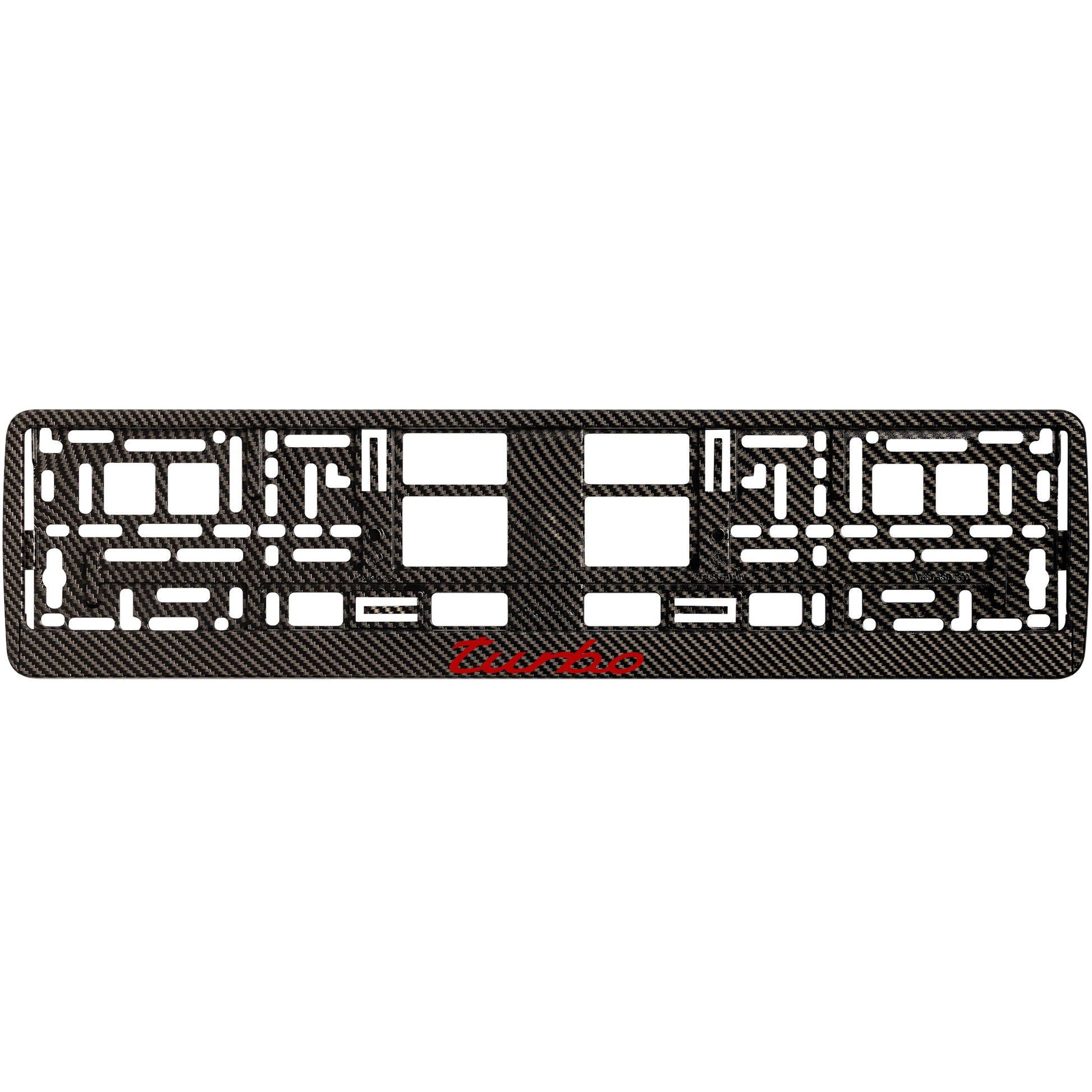 Carbon style license plate frame with red turbo logo