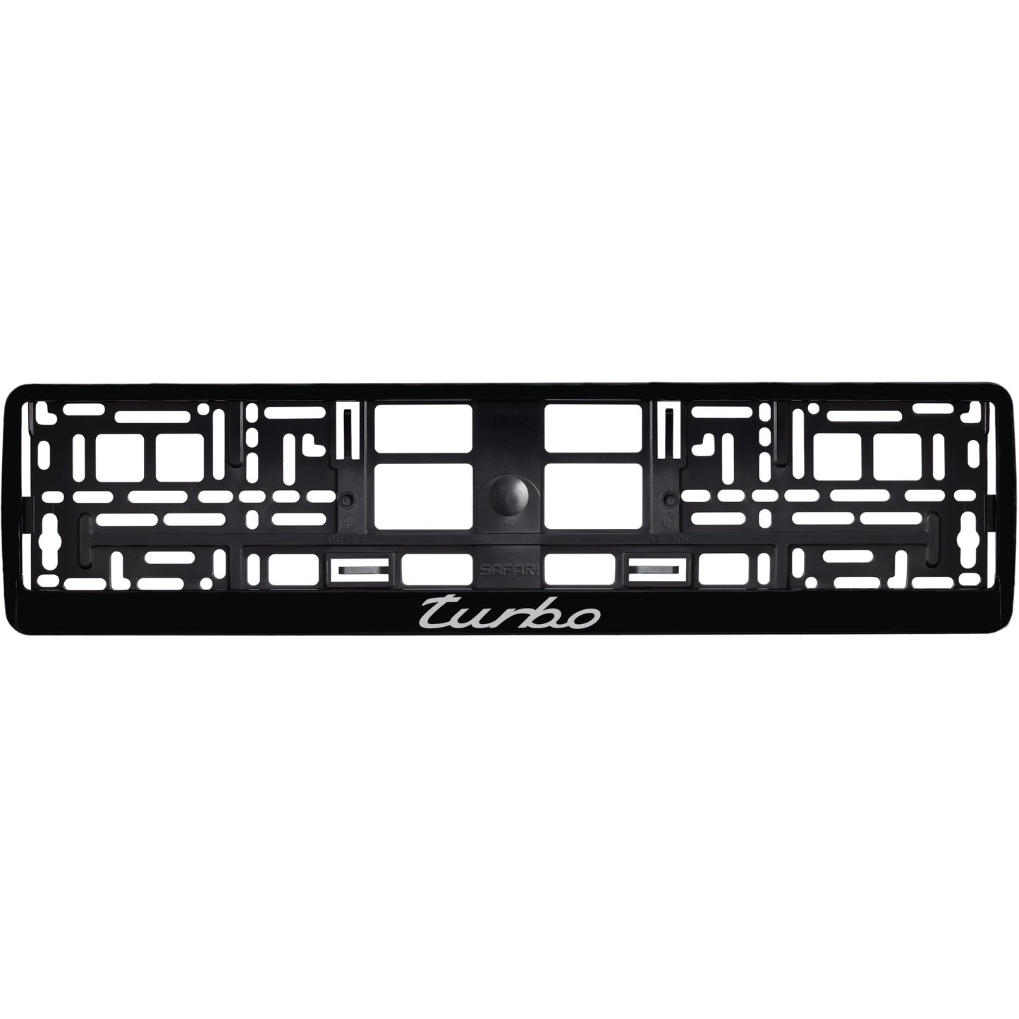 
        gloss black license plate frame with red silver logo
     